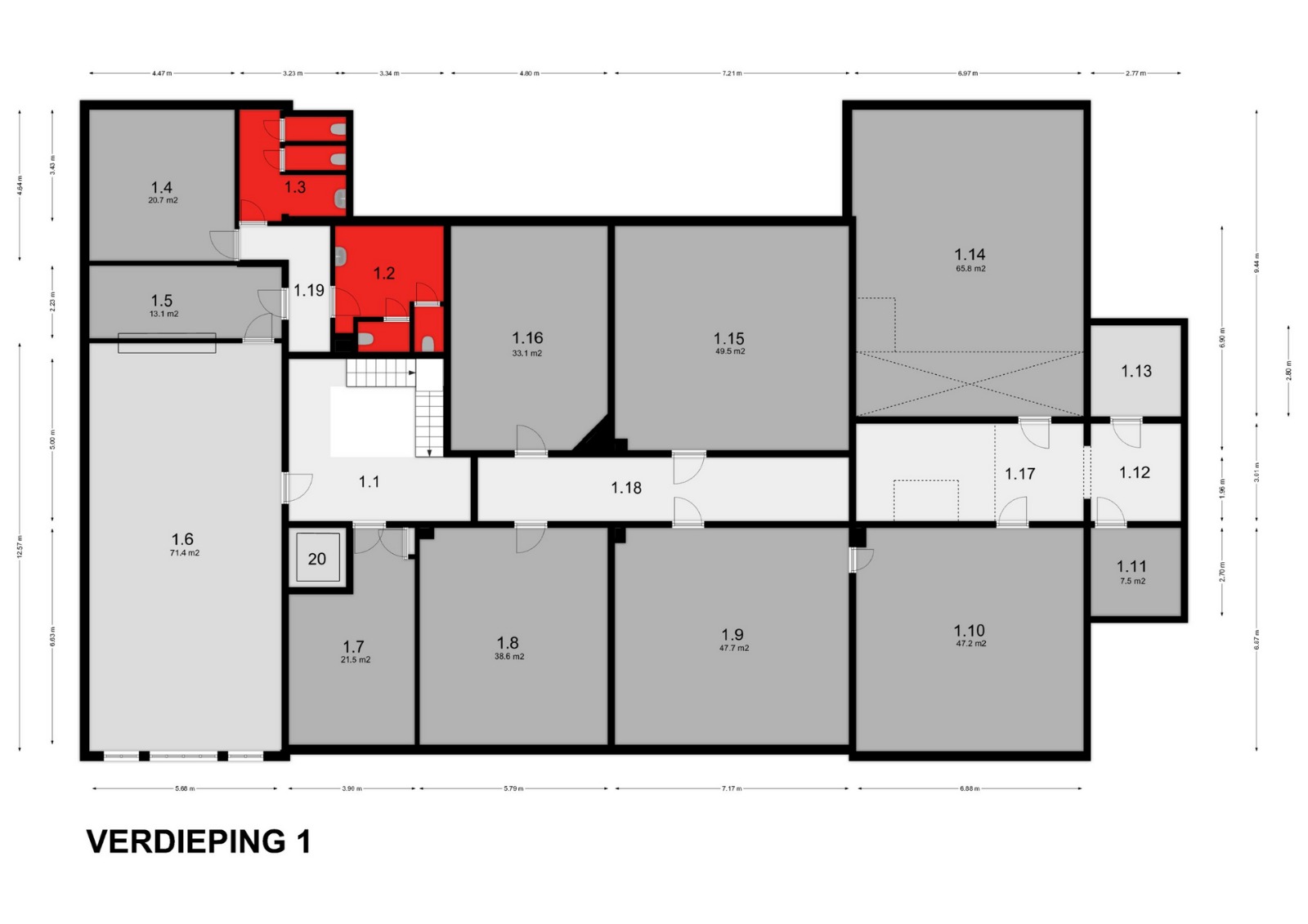 Plattegrond Verdieping 1 van Klooster